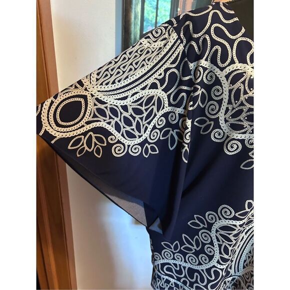 JM Collection Women’s Size XL Navy Blue Printed Design Round Neck Short Sleeve B - Picture 4 of 11